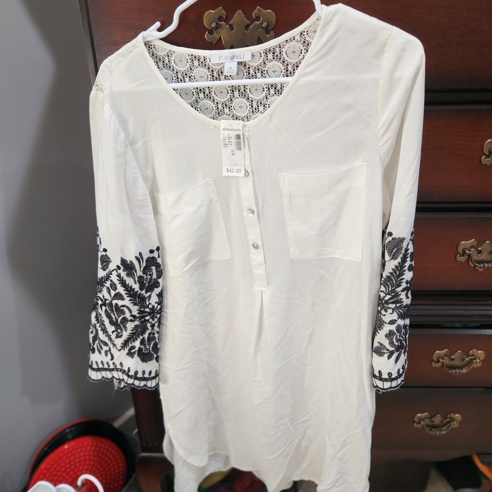 Poof! White Tunic with Black Embroidery